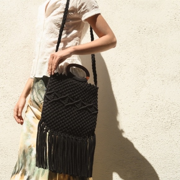 DANIELLE NICOLE NWT Macrame Bag Black Fringe Boho Trendy Stylish Festival - Picture 11 of 11